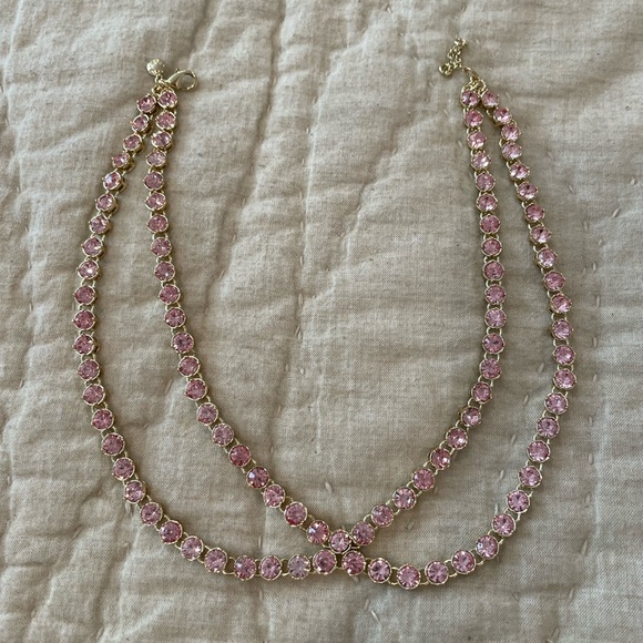 💗 J Crew Factory pink crystal collar statement necklace NWOT pink heart 💗 - Picture 6 of 7
